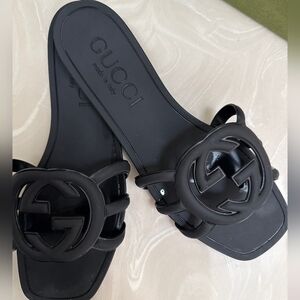 Gucci Palma Black Slide Sandals Size 40 Dustbag & Box